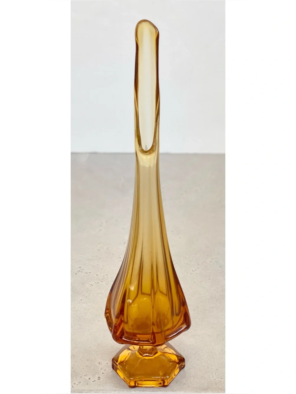 Vintage MCM Viking Glass Amber Swung Vase 14